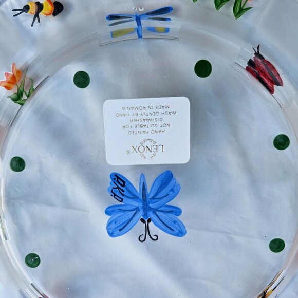 Lenox Natures Splendor Glass Dessert Plates 4 Hand-Painted Floral Insect Design - Picture 15 of 15